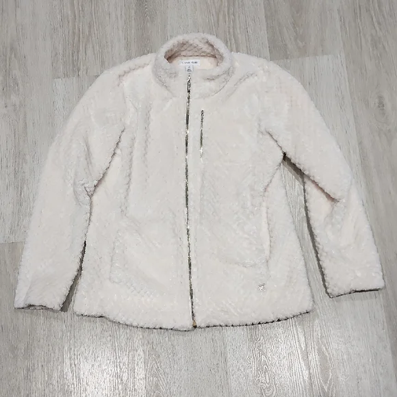 Calvin Klein Cream Faux-Sherpa Zip Jacket - Picture 1 of 9